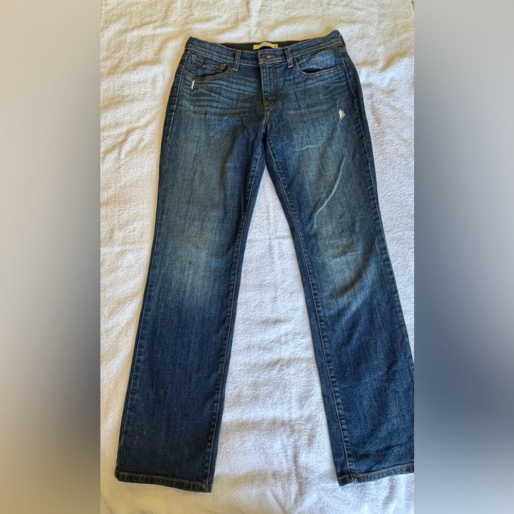Levi's 505 Distressed Embellished Pockets Straight Leg Blue Jeans Size 10